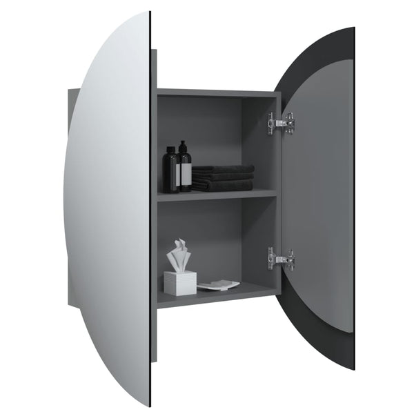 vidaXL Bathroom Cabinet with Round Mirror & LED Grey 54x54x17.5 cm