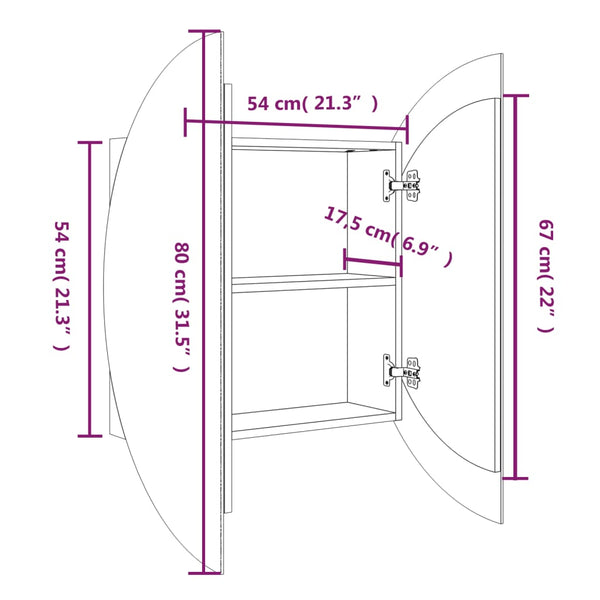 vidaXL Bathroom Cabinet with Round Mirror & LED Grey 54x54x17.5 cm