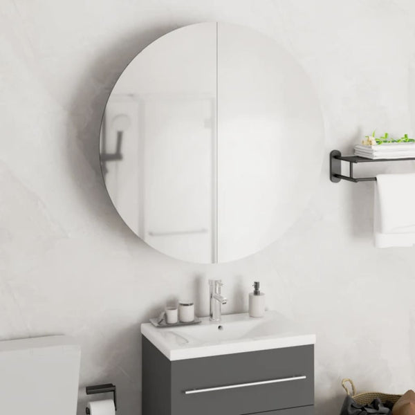 vidaXL Bathroom Cabinet with Round Mirror & LED Grey 54x54x17.5 cm