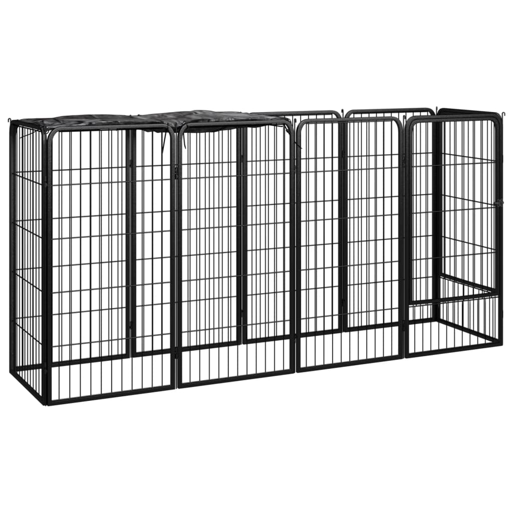 vidaXL 10-piece Dog Playpen Black 50x100cm Powder-Coated Steel