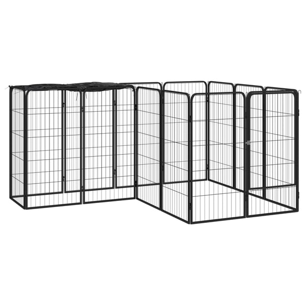 vidaXL 14-Piece Dog Playpen Black 50x100cm Powder-Coated Steel