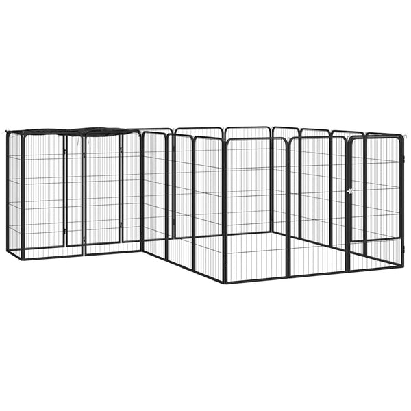 vidaXL 18-piece Dog Playpen Black 50x100cm Powder-Coated Steel