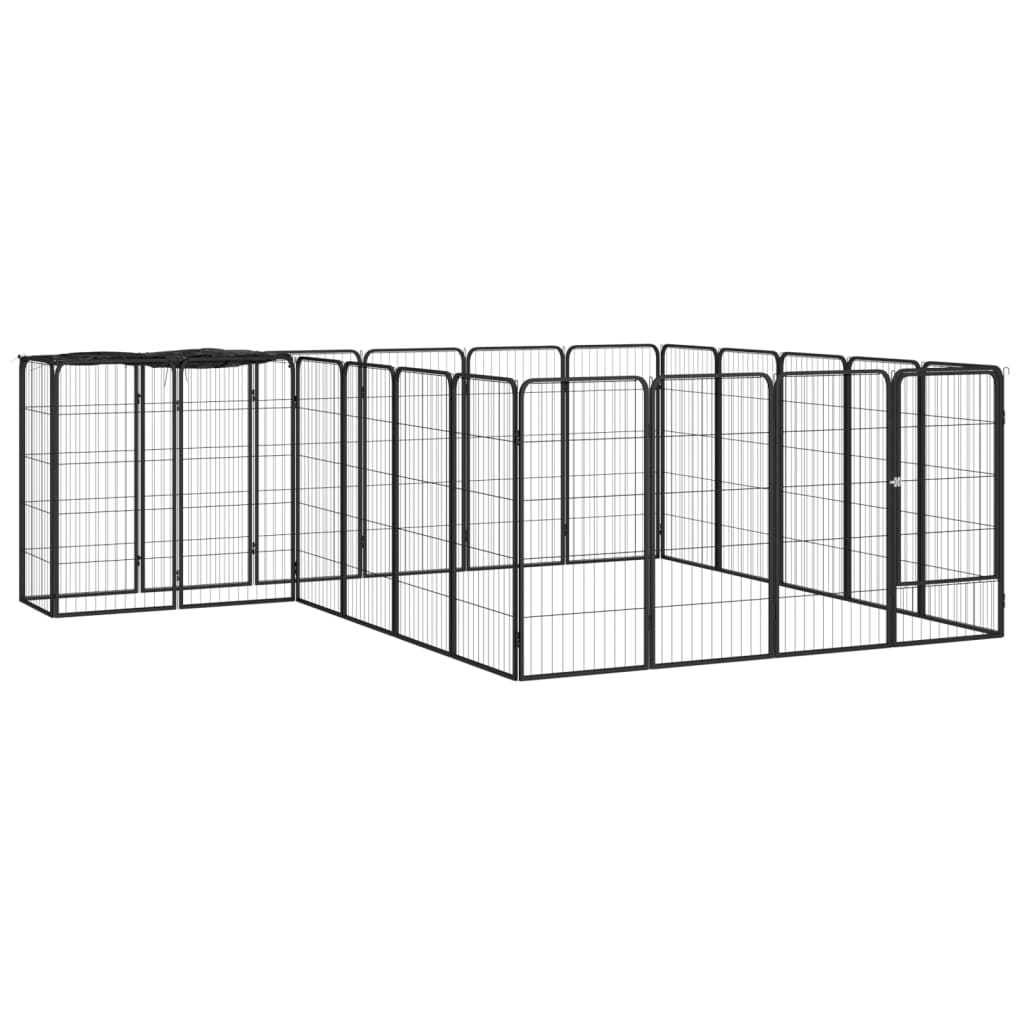 vidaXL 22-piece Dog Playpen Black 50x100cm Powder-Coated Steel