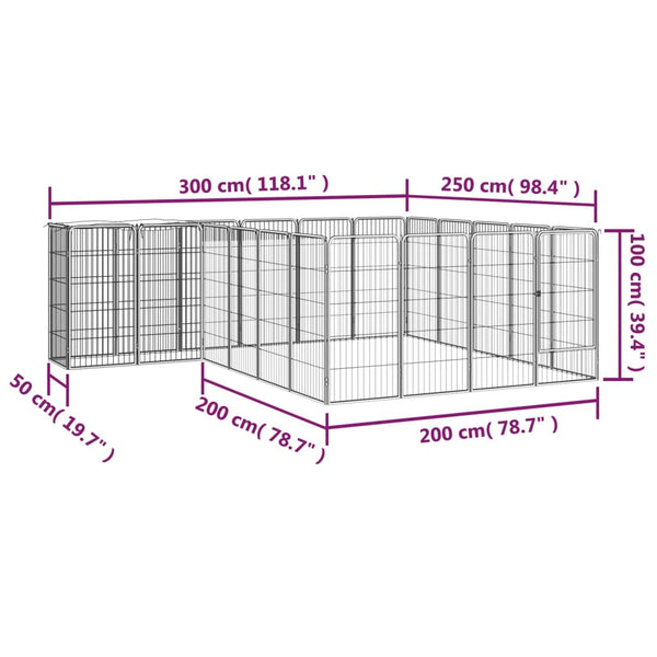 vidaXL 22-piece Dog Playpen Black 50x100cm Powder-Coated Steel