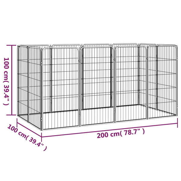 vidaXL 12-Piece Dog Playpen Black 50x100cm Powder-Coated Steel