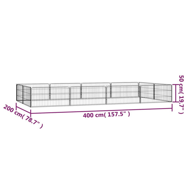 vidaXL 12-Piece Dog Playpen Black 100x50cm Powder-Coated Steel