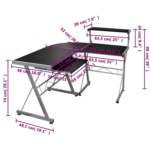 vidaXL Corner Computer Desk Black 132x112x99 cm Engineered Wood