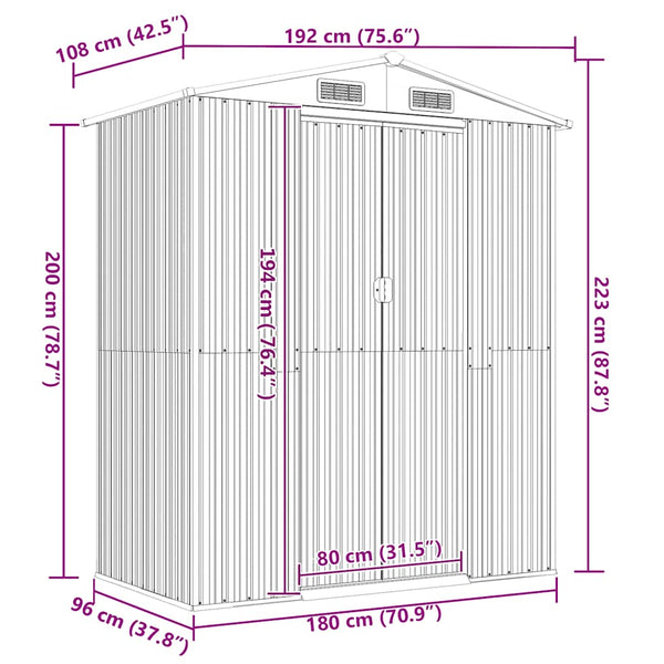 vidaXL Garden Shed Green 192x108x223 cm Galvanized Steel