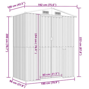 vidaXL Garden Shed Light Gray 192x108x223 cm Galvanized Steel