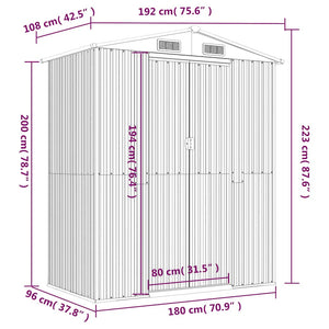 vidaXL Garden Shed Anthracite 192x108x223 cm Galvanized Steel