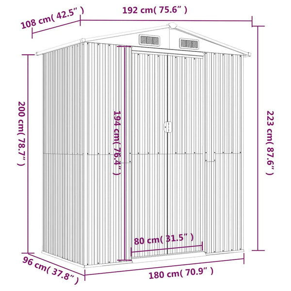 vidaXL Garden Shed Anthracite 192x108x223 cm Galvanized Steel