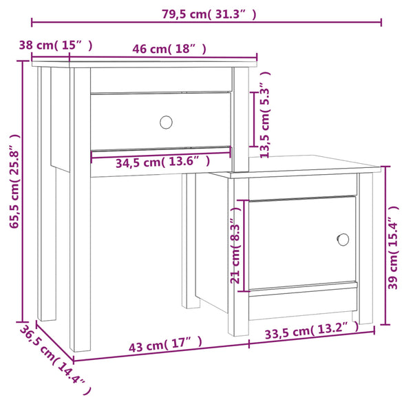 vidaXL Bedside Cabinet 79.5x38x65.5 cm Solid Pine Wood