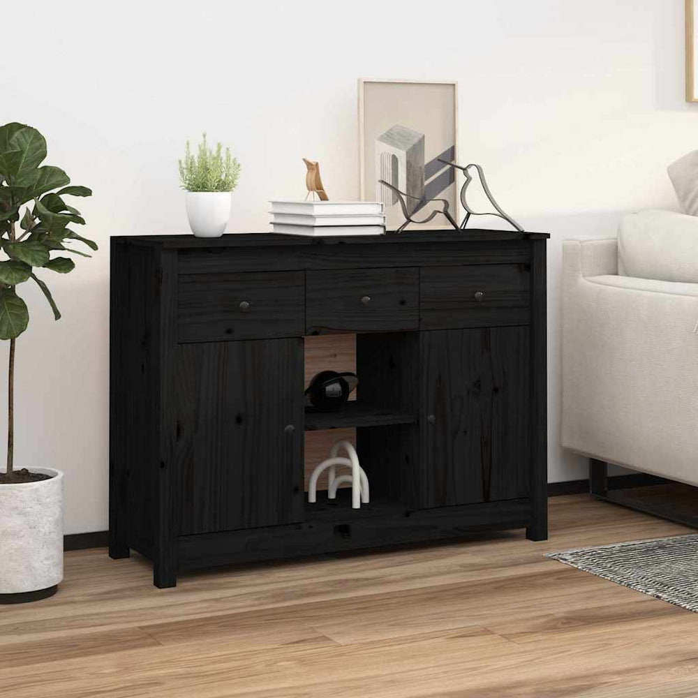 vidaXL Sideboard Black 100x35x74.5 cm Solid Pine Wood