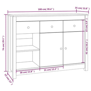 vidaXL Sideboard Honey Brown 100x35x74 cm Solid Pine Wood