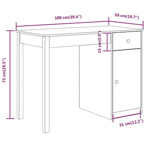 vidaXL Desk 100x50x75 cm Solid Pine Wood