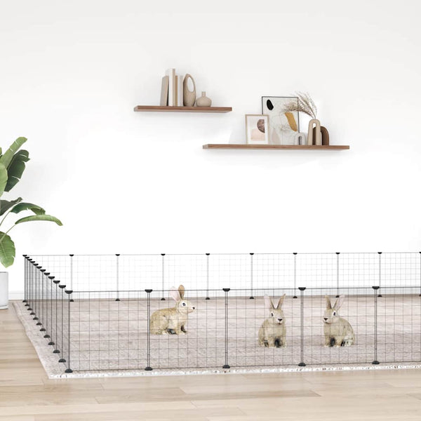 vidaXL 44-Piece Pet Enclosure with Door Black 35x35 cm Steel