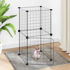 vidaXL 8-Panel Pet Playpen with Door Black 35x35 cm Steel