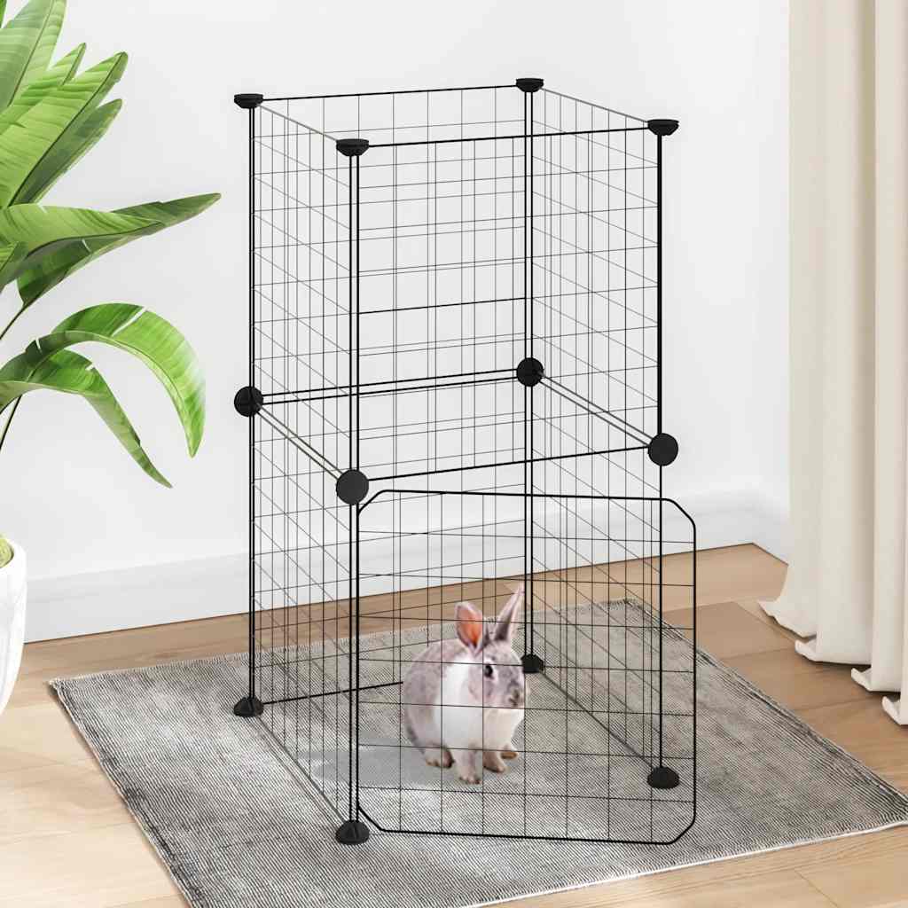 vidaXL 8-Panel Pet Playpen with Door Black 35x35 cm Steel