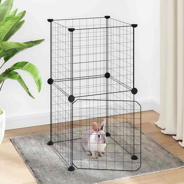 vidaXL 8-Panel Pet Playpen with Door Black 35x35 cm Steel