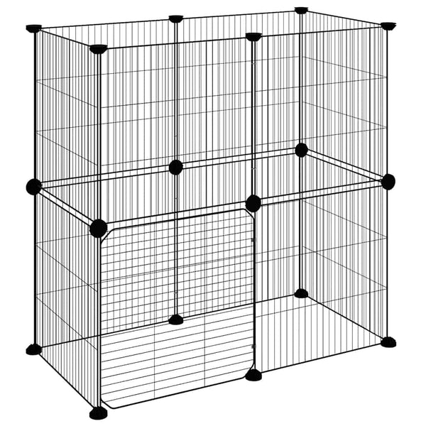 vidaXL 12-Piece Pet Playpen with Door Black 35x35 cm Steel