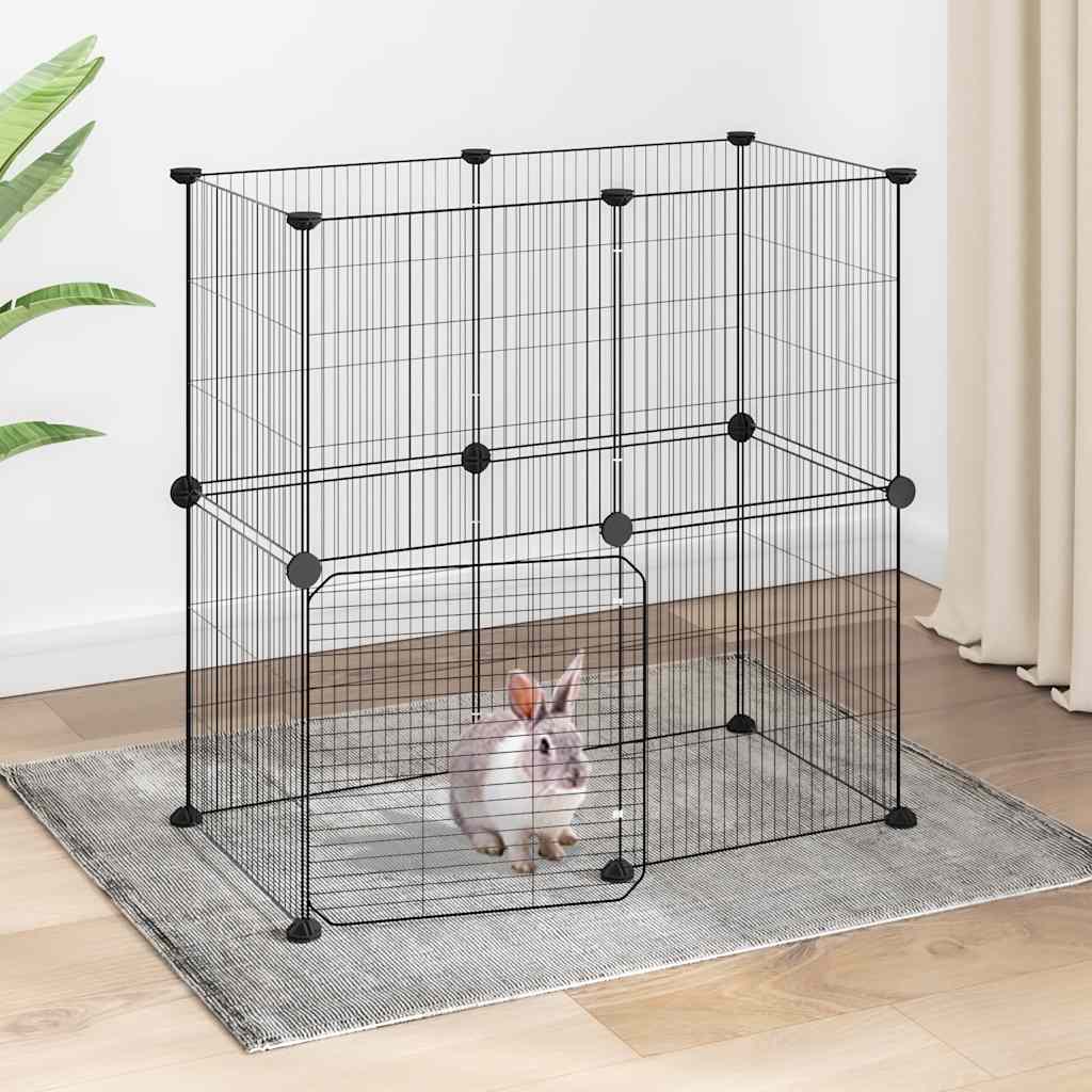 vidaXL 12-Piece Pet Playpen with Door Black 35x35 cm Steel