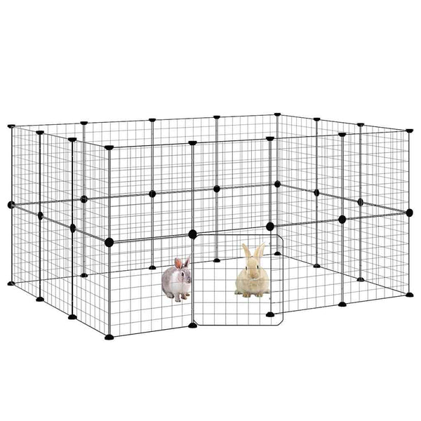 vidaXL 28-Piece Pet Cage with Door Black 35x35 cm Steel