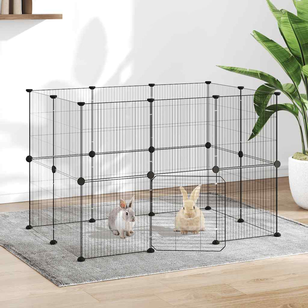 vidaXL 20-piece Pet Cage with Door Black 35x35 cm Steel