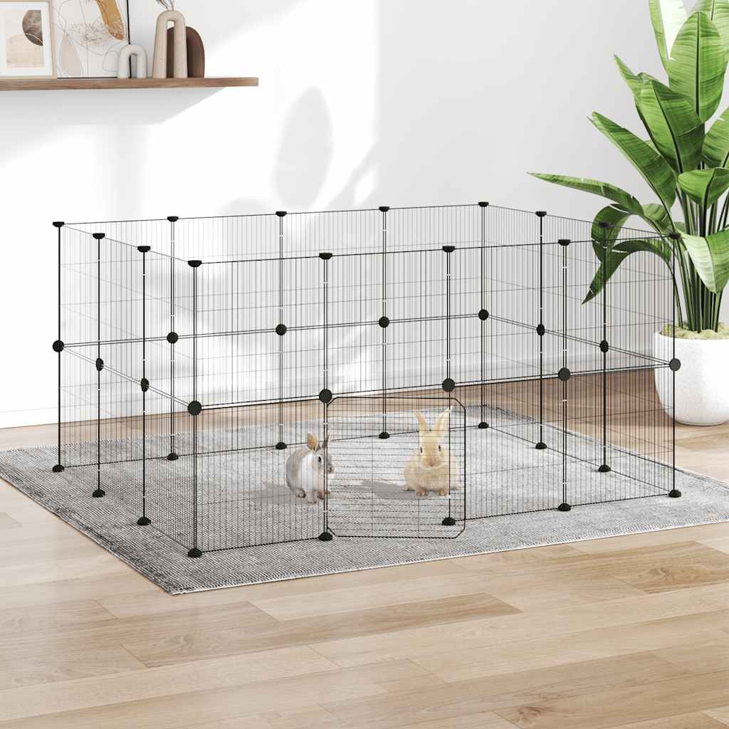vidaXL 28-Piece Pet Cage with Door Black 35x35 cm Steel