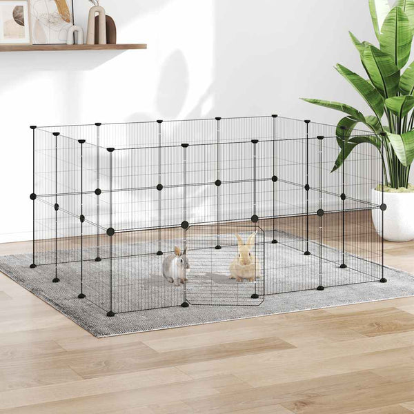 vidaXL 28-Piece Pet Cage with Door Black 35x35 cm Steel