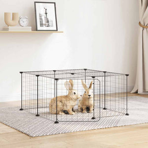 vidaXL 12-Piece Pet Playpen with Door Black 35x35 cm Steel