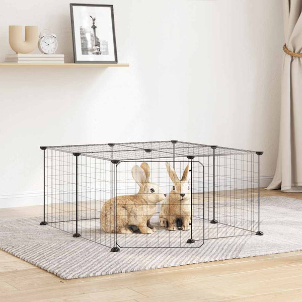 vidaXL 12-Piece Pet Playpen with Door Black 35x35 cm Steel