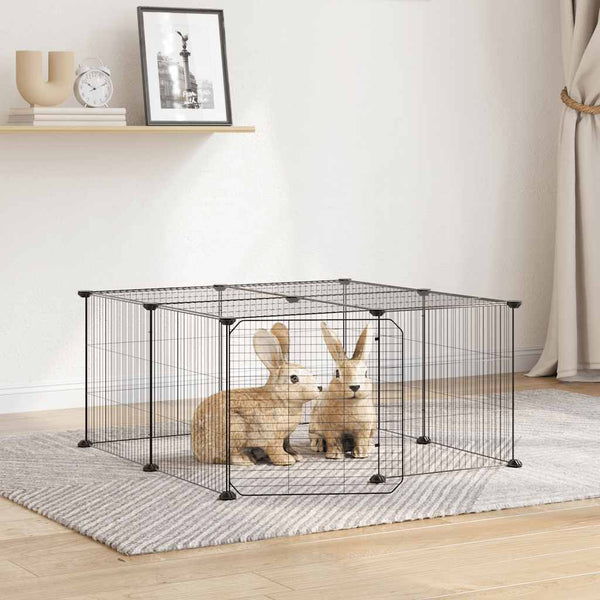 vidaXL 12-Piece Pet Playpen with Door Black 35x35 cm Steel