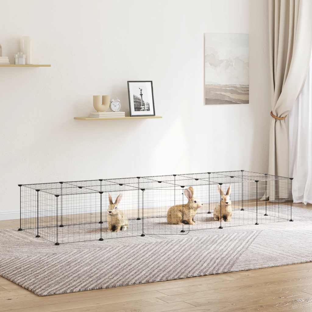 vidaXL 28-Piece Pet Cage with Door Black 35x35 cm Steel