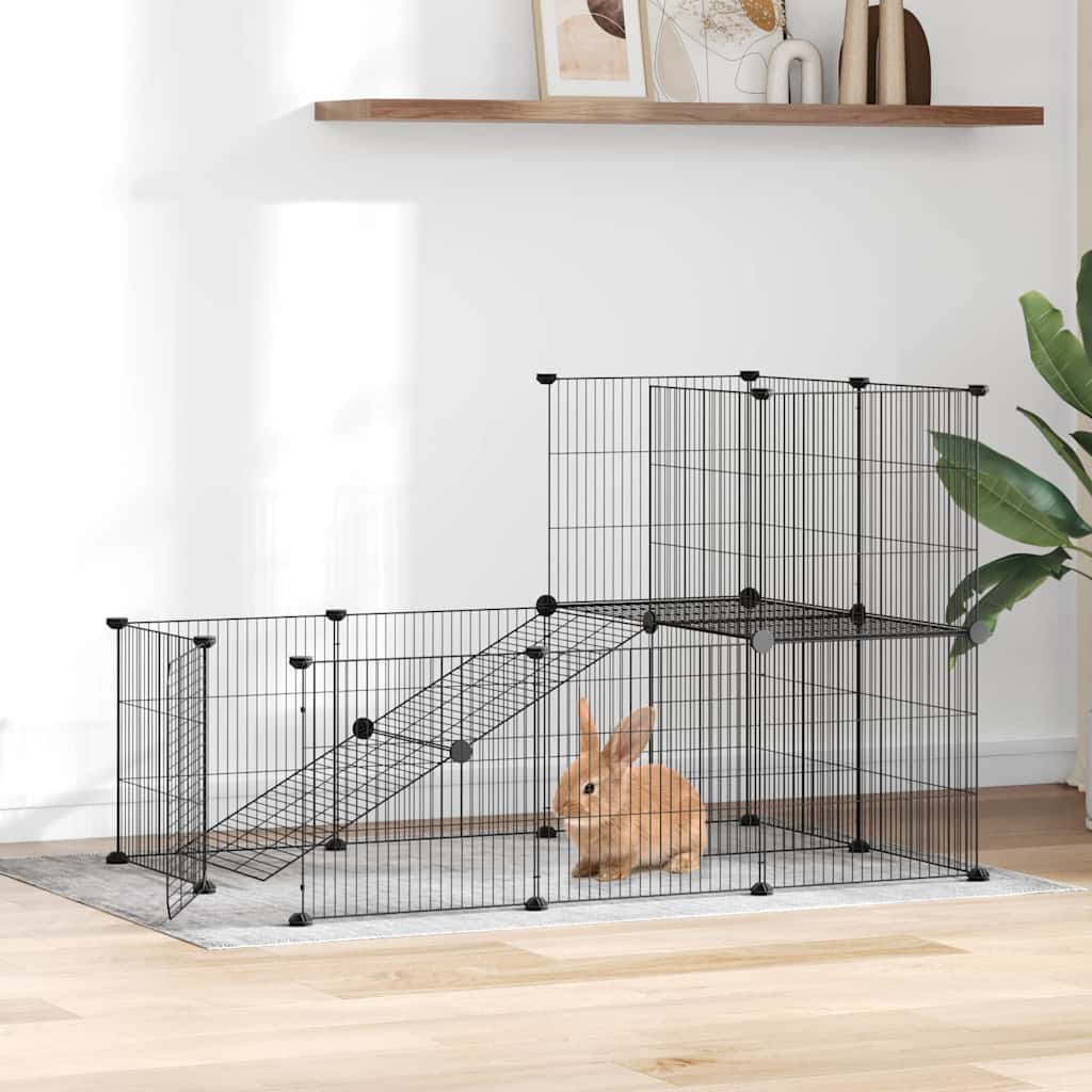 vidaXL 20-piece Pet Cage with Door Black 35x35 cm Steel