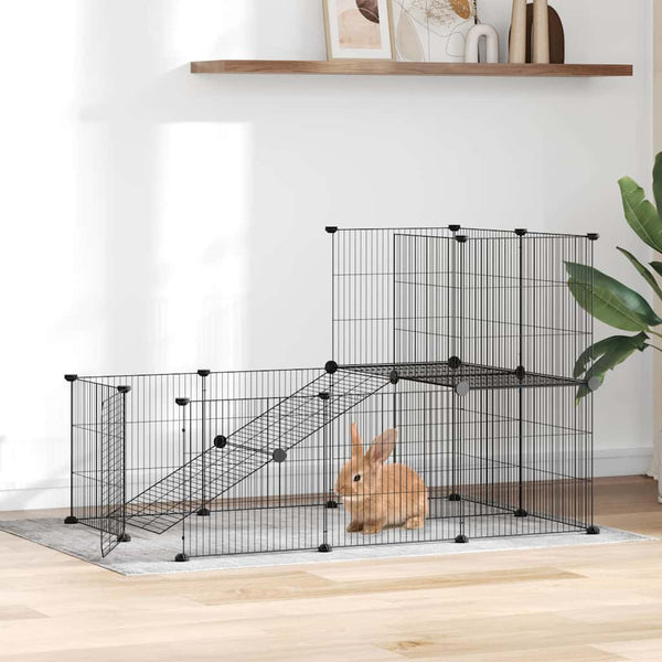 vidaXL 20-piece Pet Cage with Door Black 35x35 cm Steel