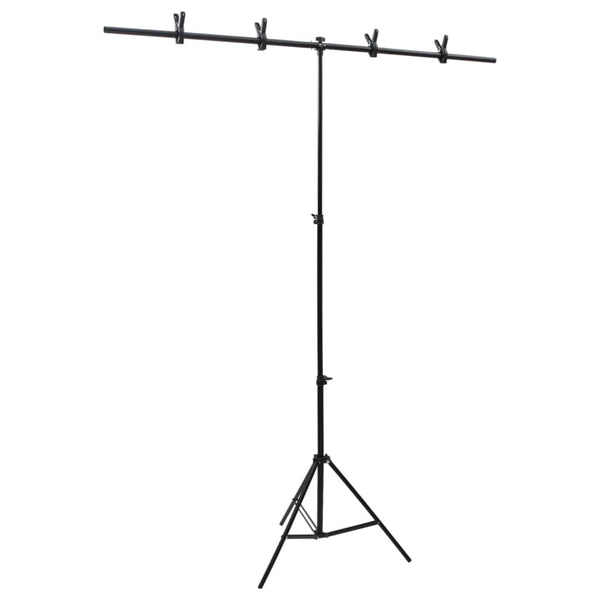 vidaXL T-Shaped Background Stand Black 151x60x(70-200) cm