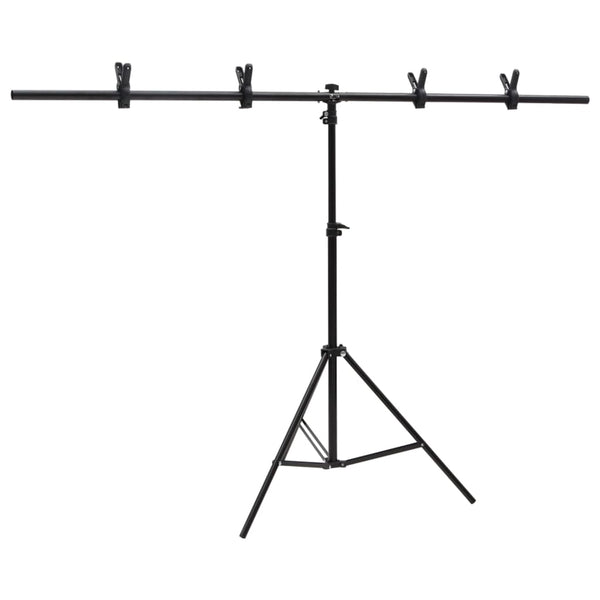 vidaXL T-Shaped Background Stand Black 151x60x(70-200) cm