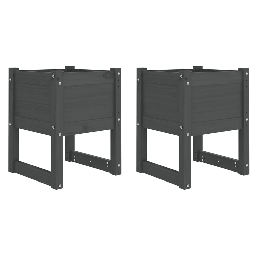 vidaXL Planter Boxes 2 pcs. Gray 40x40x52.5 cm Solid Pine Wood