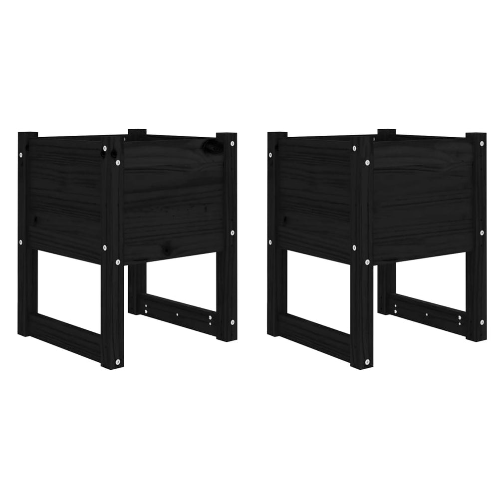 vidaXL Planters 2 pcs. Black 40x40x52.5 cm Solid Pine Wood