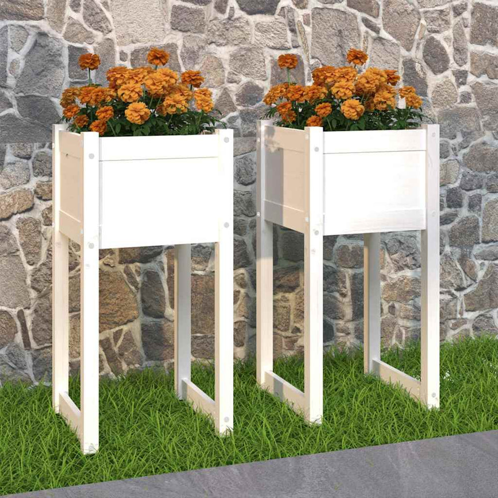 vidaXL Planters 2 pcs White 40x40x81 cm Solid Pine Wood