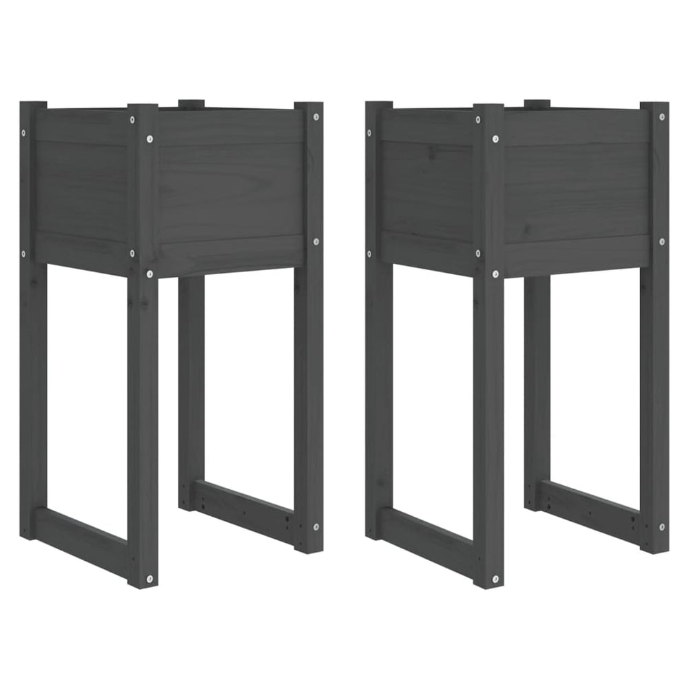 vidaXL Planters 2 pcs Grey 40x40x81 cm Solid Pine Wood