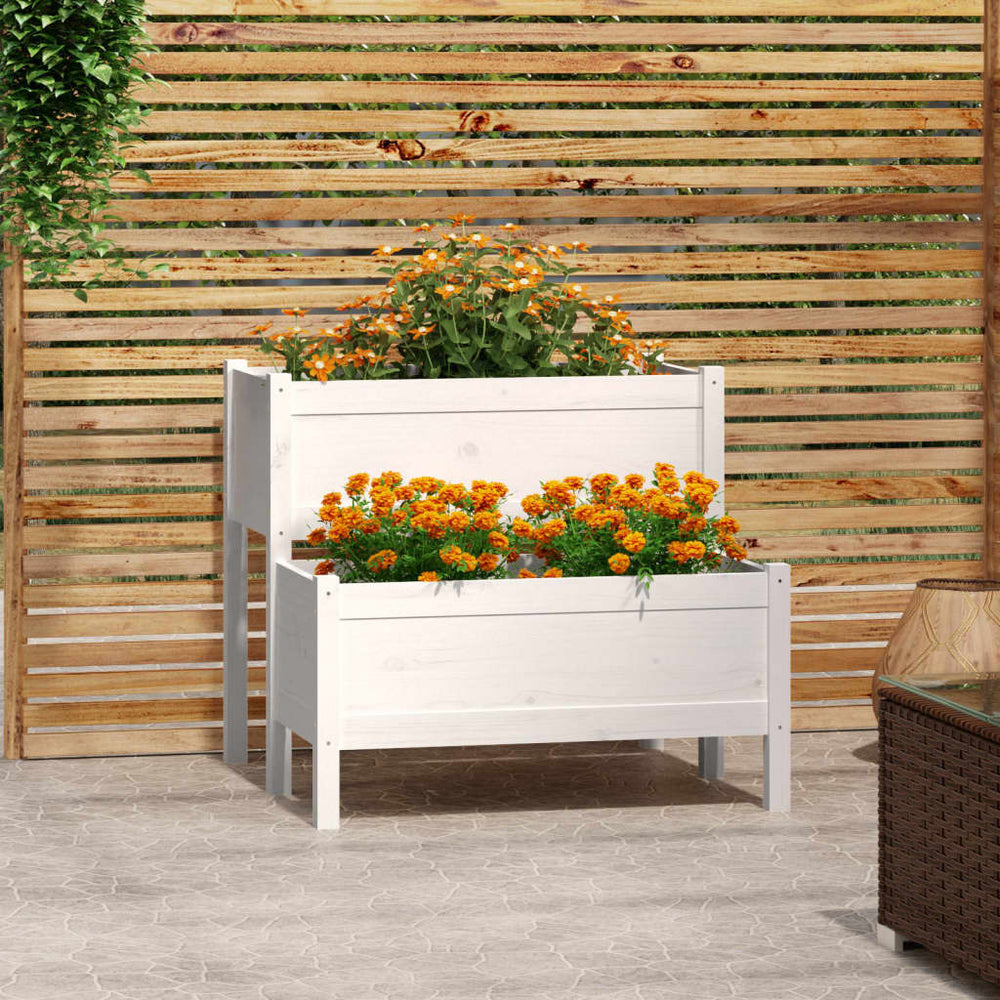 vidaXL Garden Planter White 84.5x84x75 cm Solid Pine Wood
