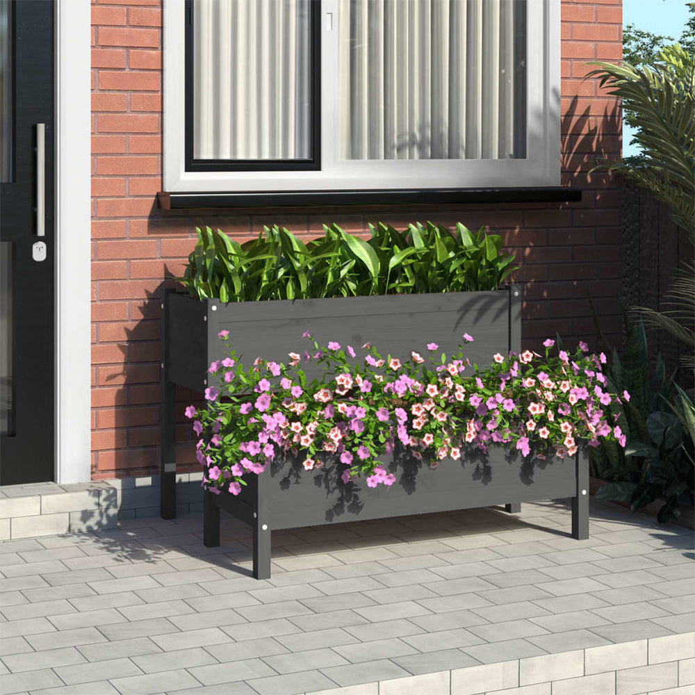 vidaXL Raised Garden Bed Gray 110x84x75 cm Solid Pine Wood