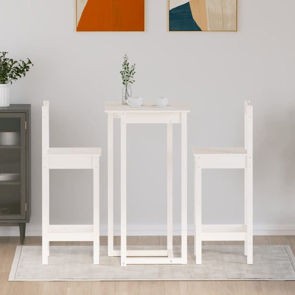 vidaXL 3-Piece Bar Set White Solid Pine Wood