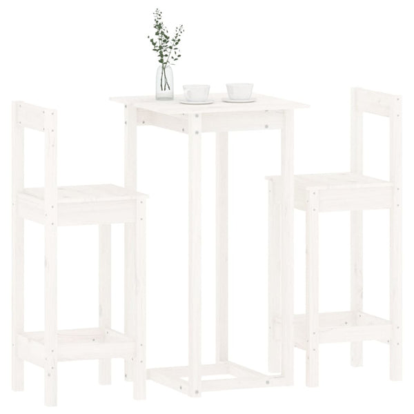 vidaXL 3-Piece Bar Set White Solid Pine Wood