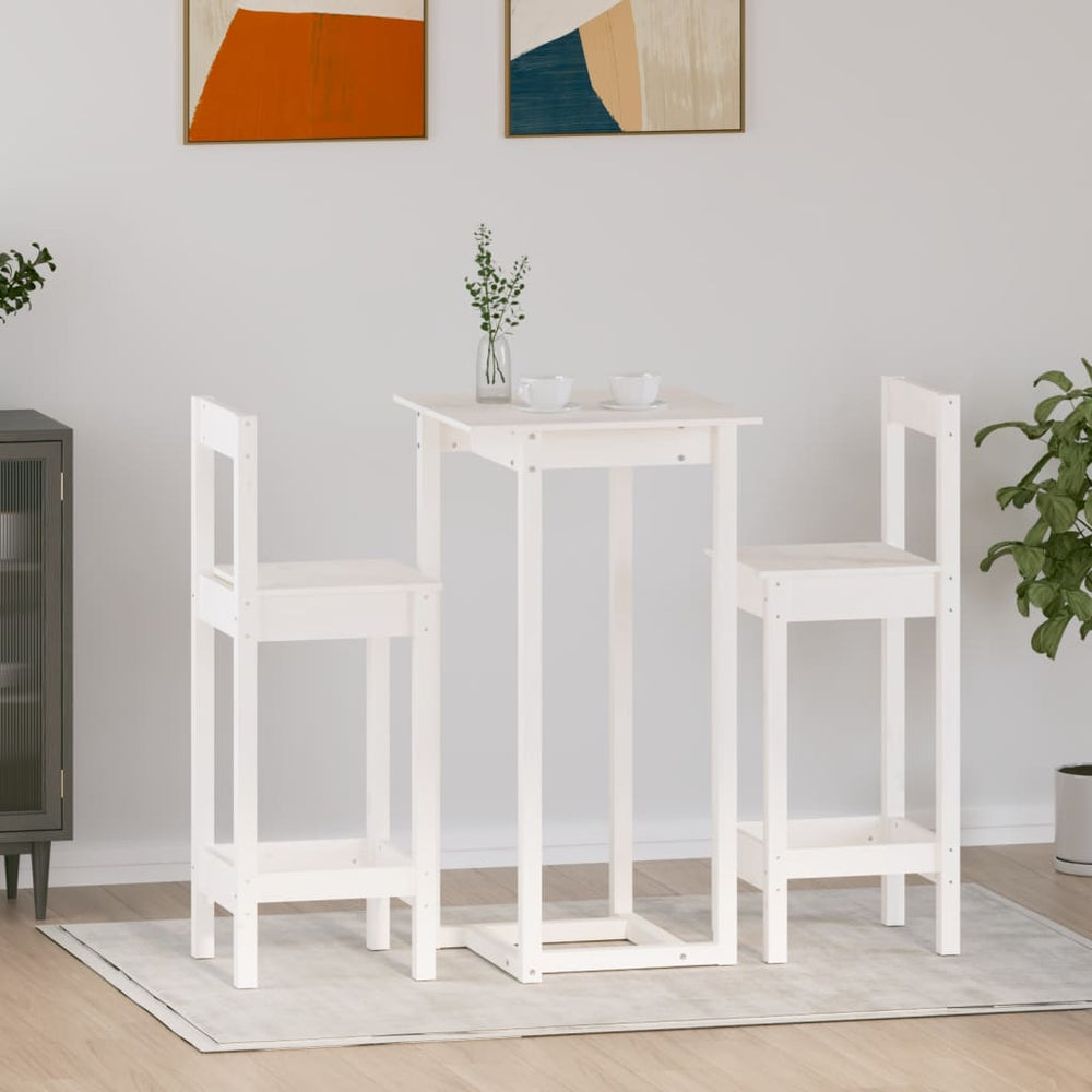 vidaXL 3-Piece Bar Set White Solid Pine Wood