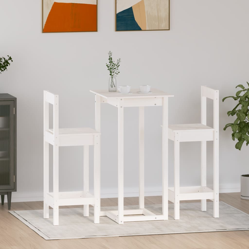 vidaXL 3-Piece Bar Set White Solid Pine Wood