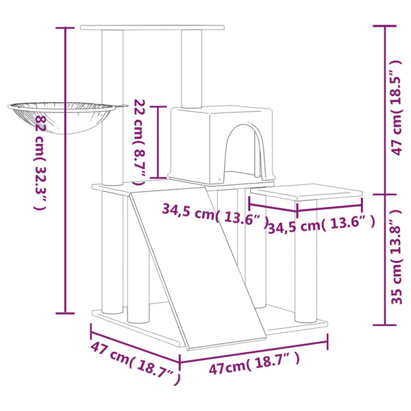 vidaXL Cat Tree with Sisal Scratching Posts Light Grey 82 cm