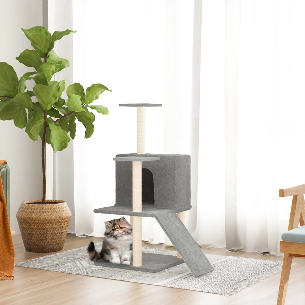 vidaXL Cat Scratching Tree with Sisal Scratching Posts Light Grey 109 cm