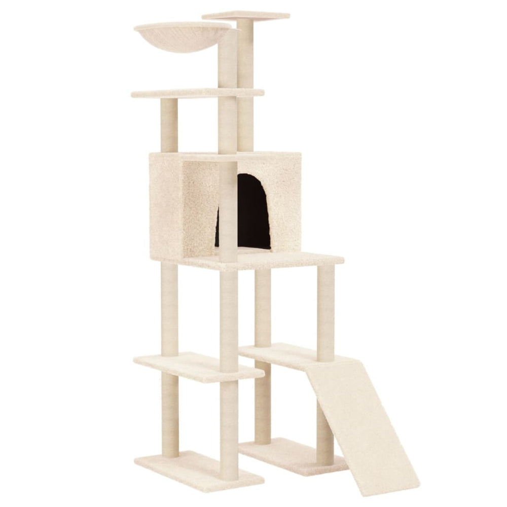 vidaXL Cat Tree with Sisal Scratching Posts Cream 166 cm
